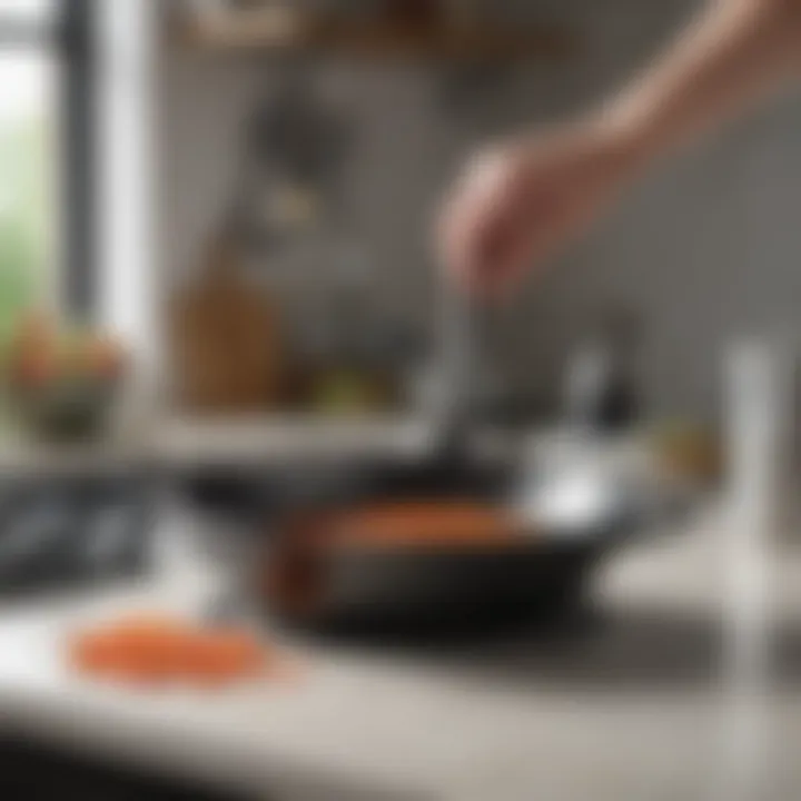 Silicone handle design offers a comfortable grip while cooking