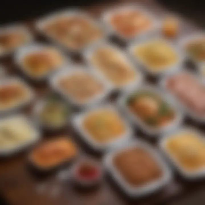 A selection of gourmet frozen TV dinners arranged on a dining table, showcasing variety.