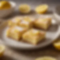 A vibrant display of freshly baked lemon bars on a decorative plate.