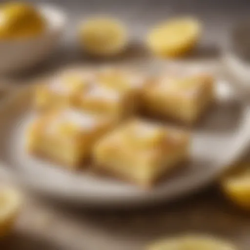 A vibrant display of freshly baked lemon bars on a decorative plate.