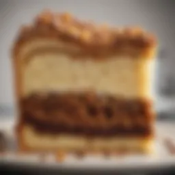 A beautifully layered slice of Boston Coffee Cake showcasing its rich texture and crumb.