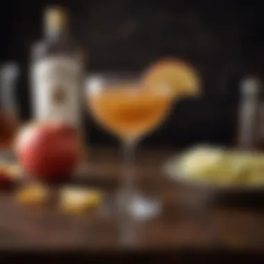 Garnished Caramel Apple Whiskey Sour A beautifully garnished Caramel Apple Whiskey Sour cocktail with a twist of apple peel.
