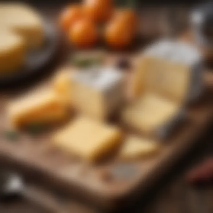 Artisan cheddar cheese selection on a wooden board