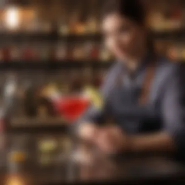 Crafting a Cosmopolitan in Style A sophisticated bar setting showcasing a beautifully crafted Cosmopolitan