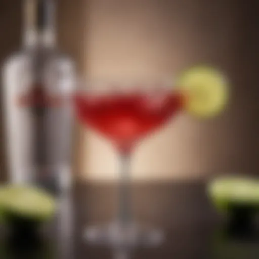 A pristine Cosmopolitan cocktail garnished with a twist of lime peel