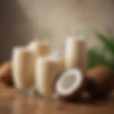 Variety of Coconut Beverages An assortment of coconut-based beverages in elegant glasses