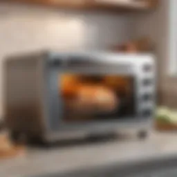 A modern compact convection toaster oven on a kitchen countertop