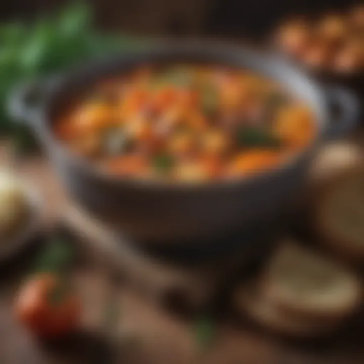 A vibrant bowl of rustic vegetable stew showcasing seasonal produce