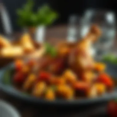 Elegant Slow-Cooked Boneless Chicken A slow-cooked boneless chicken meal served elegantly on a rustic table