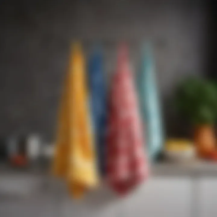 Colorful dish towels hanging elegantly in a kitchen