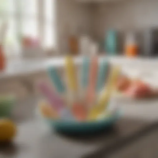 Charming pastel utensils displayed on a kitchen countertop