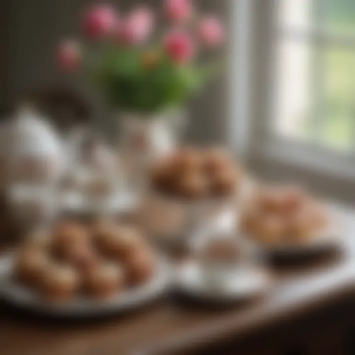 A cozy tea party scene with assorted treats and a beautifully crafted teacup