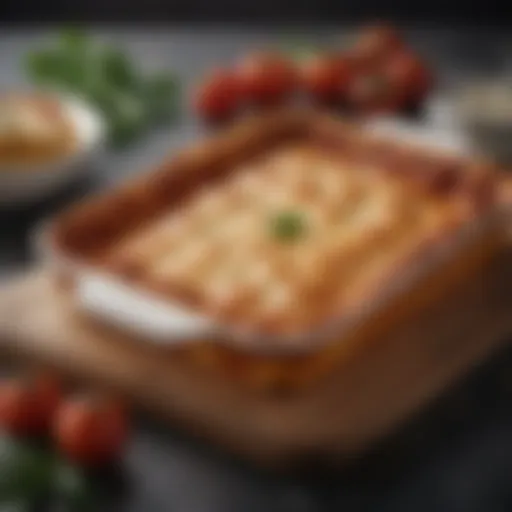 A deep dish lasagna pan with lid showcasing its elegant design.