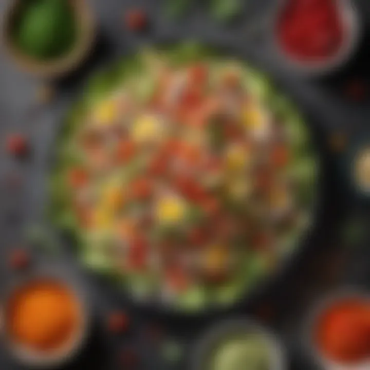 A beautifully arranged raw salad with colorful toppings