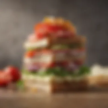 An artistic arrangement of various sandwich ingredients