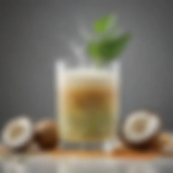 An array of natural ingredients such as ginseng, matcha, and coconut water arranged aesthetically.
