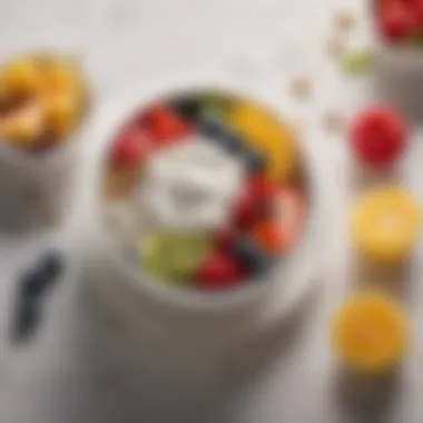 Delicious Greek Yogurt with Toppings Fresh Greek yogurt topped with fruits and seeds, illustrating a delicious protein-based snack