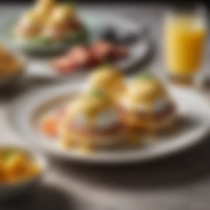 Eggs benedict served on an elegant plate with garnishes