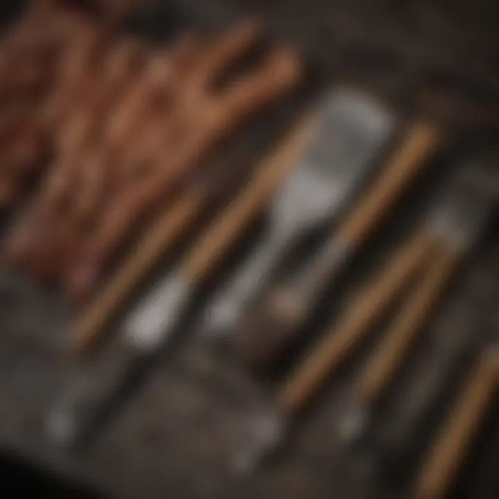 An assortment of barbecue brushes and scrapers