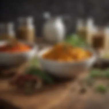 Flavorful Herbs and Spices to Enhance Dishes Herbs and spices displayed on a kitchen countertop