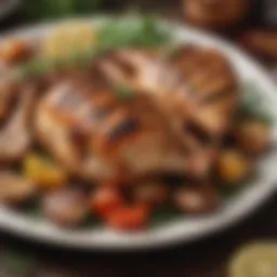 A vibrant platter of grilled chicken with fresh herbs and spices