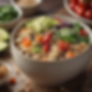Nutritious Quinoa Bowl A close-up of a bowl filled with quinoa and assorted fresh produce