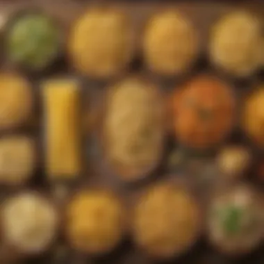 An array of gluten-free pasta varieties displayed on a wooden table.