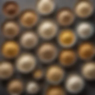 Diverse Gluten-Free Flour Blends A diverse array of gluten-free flour blends displayed in bowls