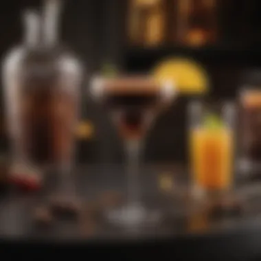 Luxurious Godiva Chocolate Cocktail Experience Close-up of a luxurious Godiva cocktail with intricate garnish on a stylish bar counter