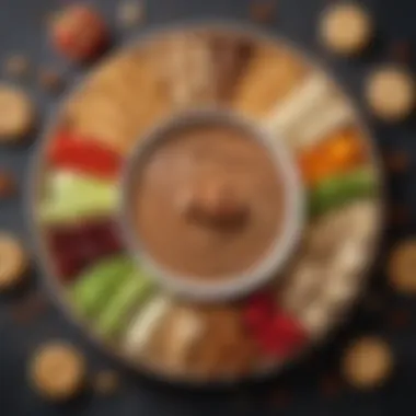 Creative Snack Platter with Hazelnut Delight An array of healthy snacks featuring hazelnut spread as a dip, alongside fruits and crackers.
