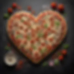 A beautifully crafted heart-shaped pizza topped with fresh ingredients