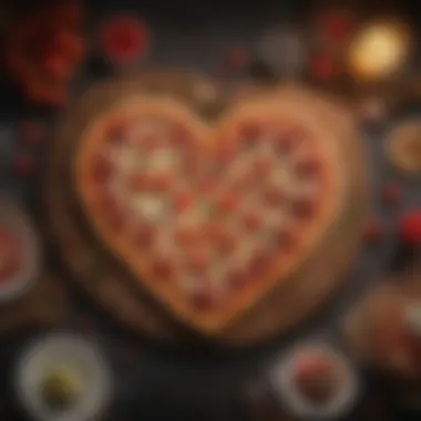 A couple enjoying a heart-shaped pizza together at a romantic dinner