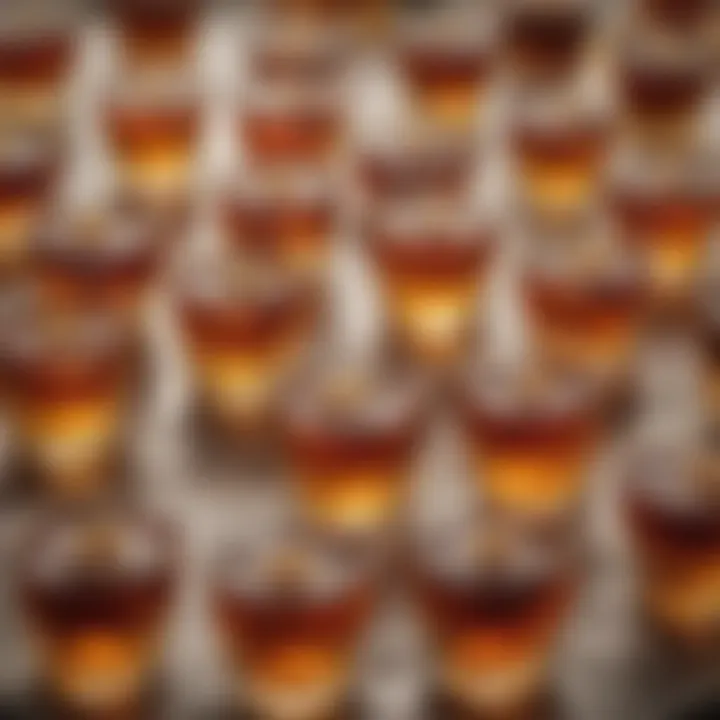A close-up view of henny shots with intricate layering of flavors and textures.