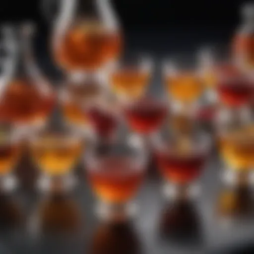 A vibrant collection of henny shots in artistic glasses showcasing colorful ingredients.