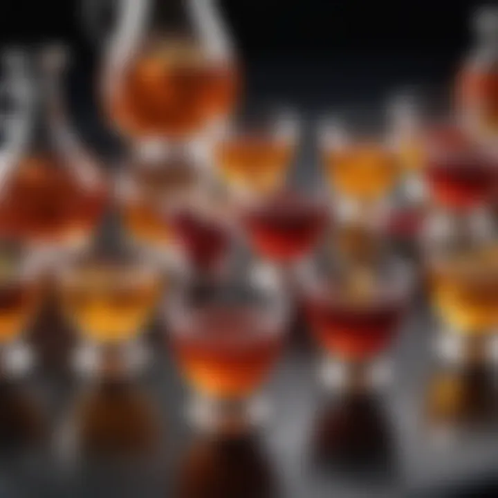 A vibrant collection of henny shots in artistic glasses showcasing colorful ingredients.