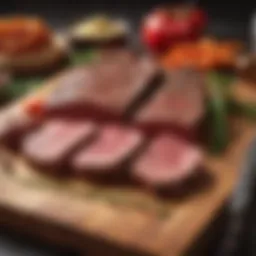 A selection of premium beef cuts arranged elegantly on a wooden board