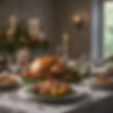 Festive Table Setting An elegant table set for a festive gathering, adorned with seasonal decor