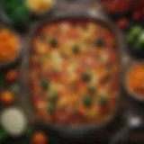 A colorful vegetable casserole showcasing a variety of fresh ingredients