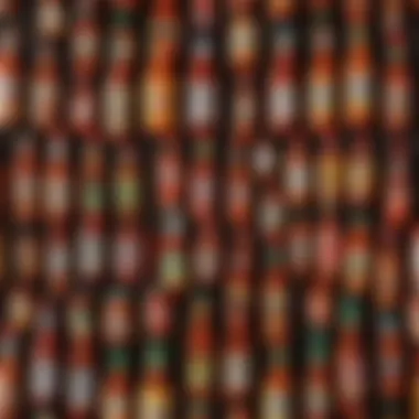 A colorful array of hot sauce bottles showcasing various brands and flavors.