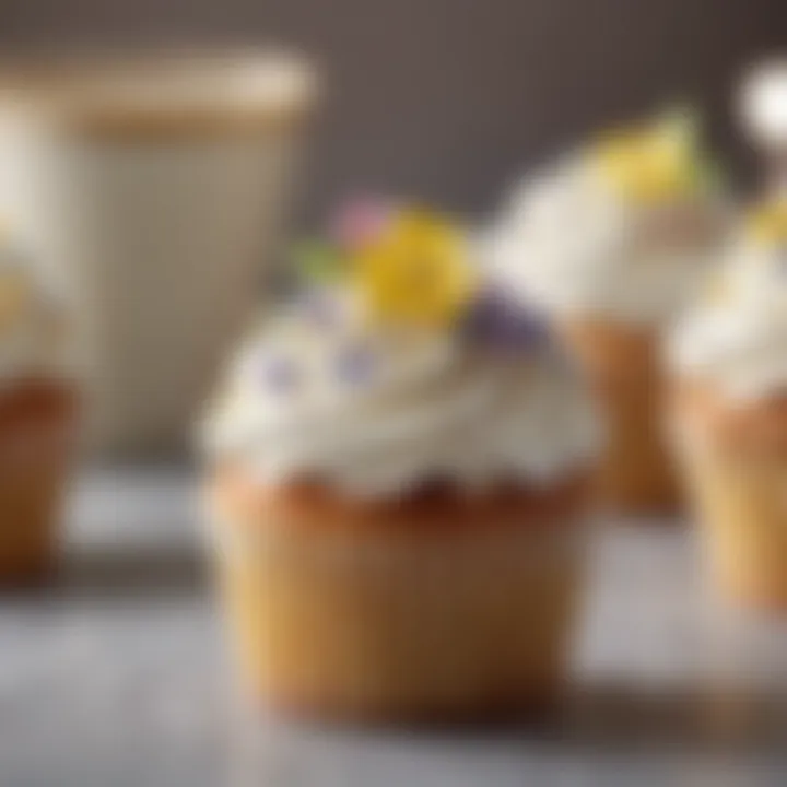 An elegant cupcake adorned with delicate icing flowers