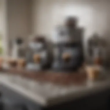 Diverse range of coffee makers displayed on a countertop with fresh coffee beans