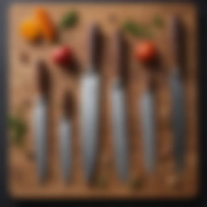 Comparative display of various kitchen knives