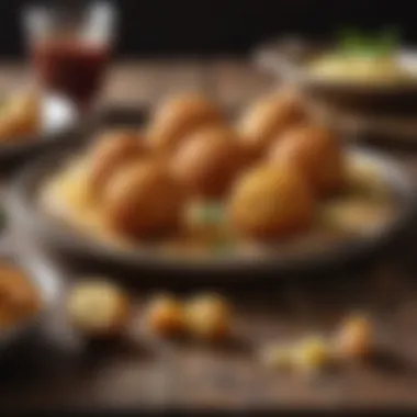 A traditional Italian Arancini, golden and crispy, with a melting cheese center, served on a rustic plate.