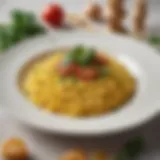 A vibrant plate of Risotto alla Milanese showcasing saffron-infused rice and garnished with parsley.