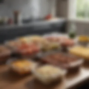 Efficient Meal Prep with Large Containers An organized meal prep setup with portioned large lunch containers.