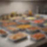 A variety of large lunch containers arranged aesthetically on a kitchen counter.