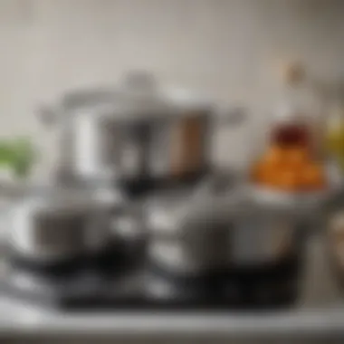 Shiny stainless steel pots and pans arranged neatly, highlighting their durability and modern appeal.