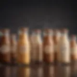 A variety of liquid coffee creamers in elegant glass bottles