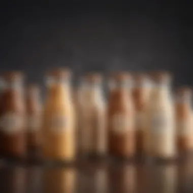 Diverse Selection of Liquid Coffee Creamers A variety of liquid coffee creamers in elegant glass bottles