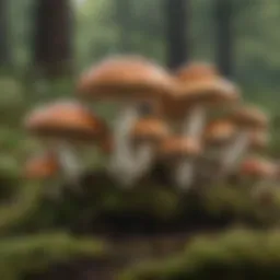 A diverse array of local mushrooms displayed in a natural setting.